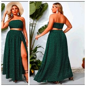 Polka Dot Zipper Back Crop Top and Split Thigh Skirt SetSize 14